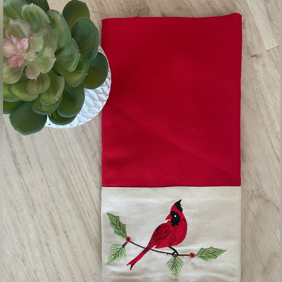 New! Cardinal embroidered tea towel Buy 2 for $20! - Picture 1 of 5